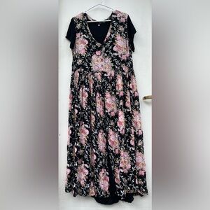 Vtg American Angel Dress M 90s Black Layered floral Cottagecore grannycore